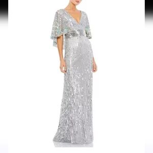 NWT $598 Mac Doggal Cape Sleeve Sequin Prom Dress